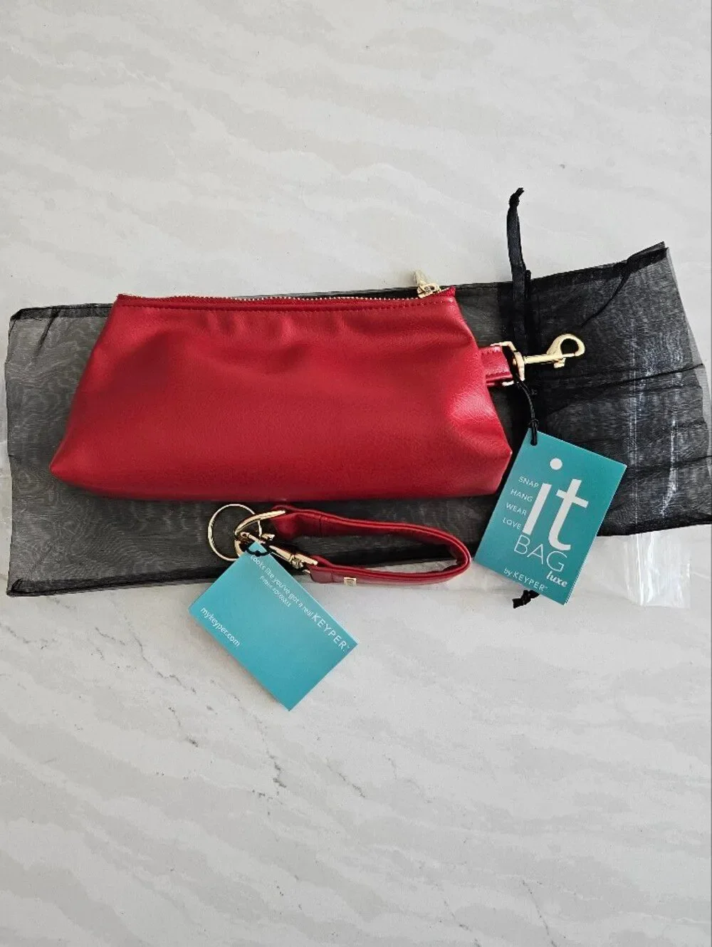 KEYPER Luxe Red Vegan Leather 2- Piece Wristlet Set with Gold Hardware